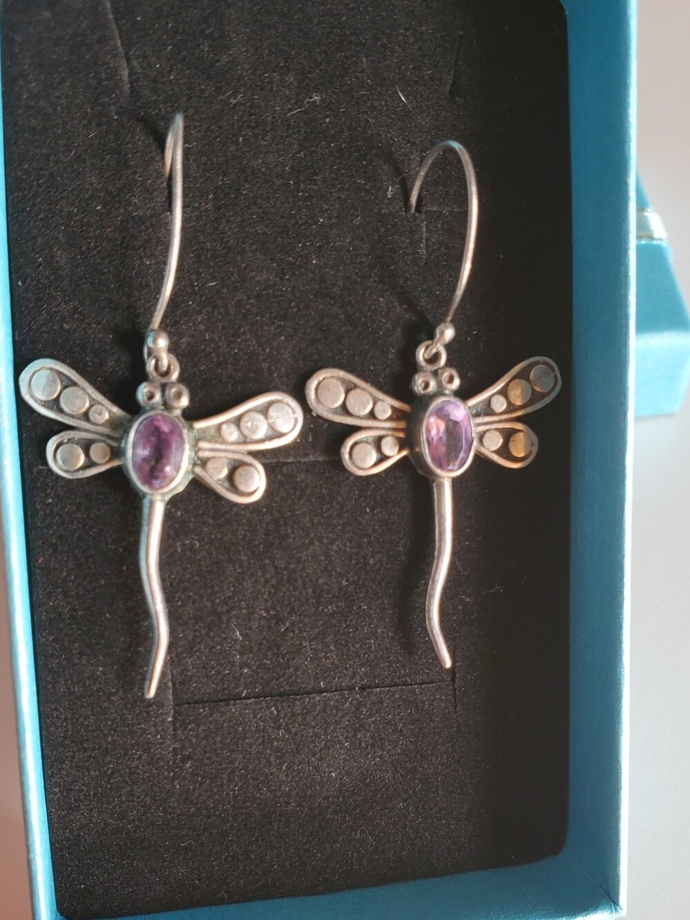 Vtg. Sterling Silver Dragonfly Dangle Earrings